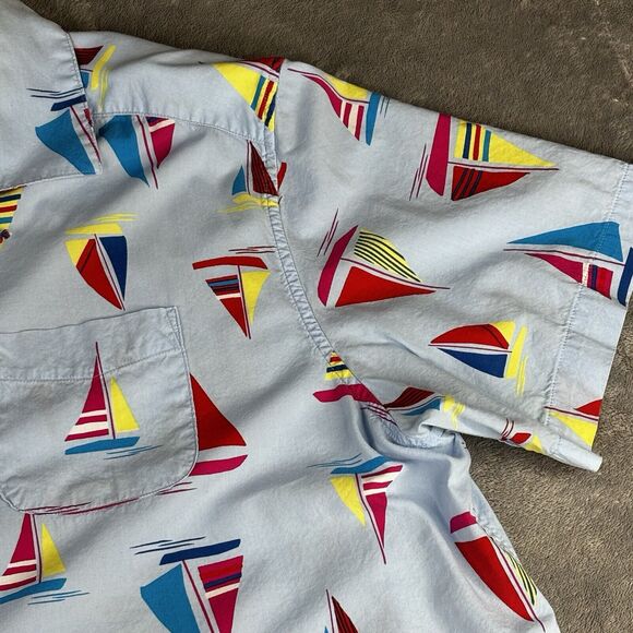 Lands End Shirt Mens XL 46-48 Sail Boats Nautical Blue‎ Button Up Short Sleeve - Picture 6 of 12